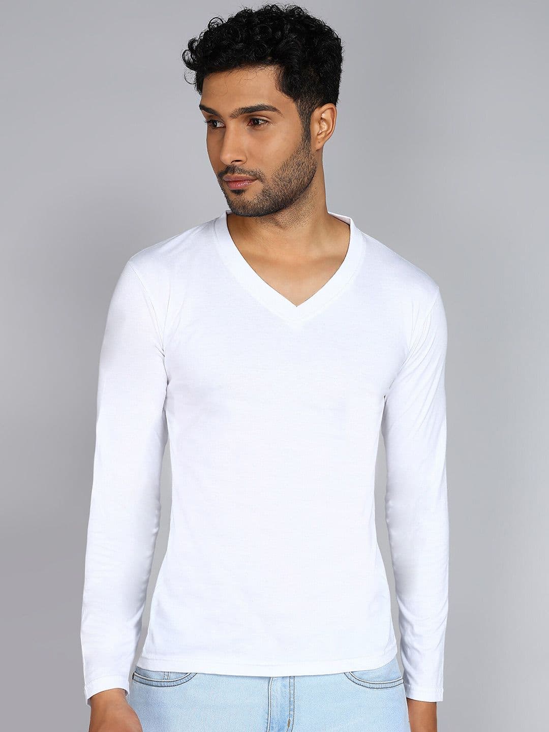 Fleximaa V-Neck Long Sleeves Pure Cotton T-shirt - view 1