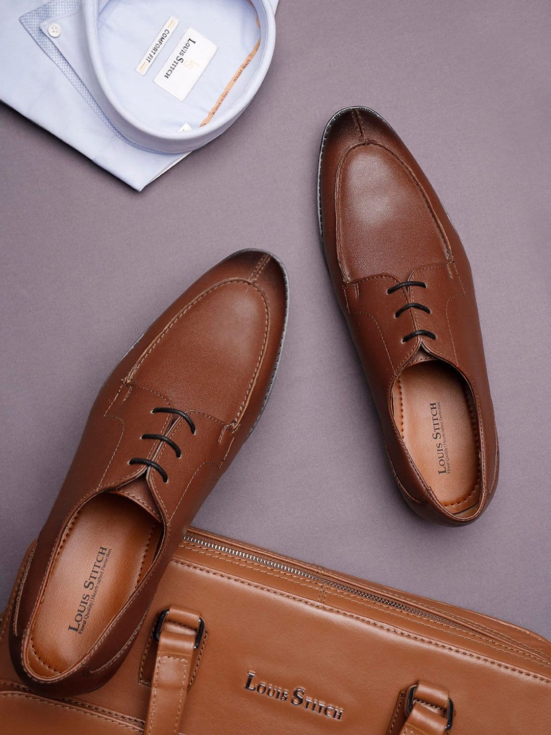 LOUIS STITCH Men Russet Tan Formal Lace Up Derby Shoes - view 1