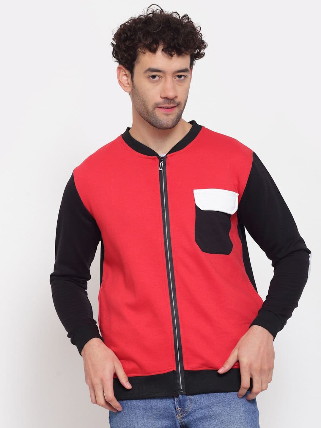 PAUSE SPORT Mock Collar Lightweight Stand Collar Colourblocked Cotton Bomber Jacket - view 1