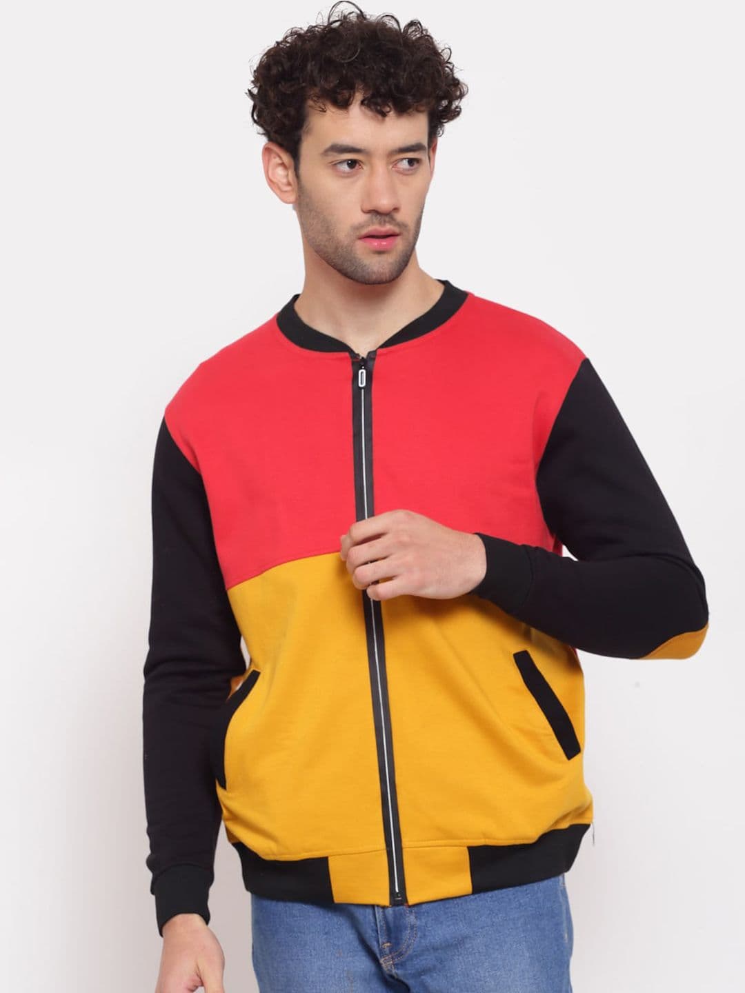 PAUSE SPORT Lightweight Mock Collar Colorblocked Cotton Bomber Jacket - view 1