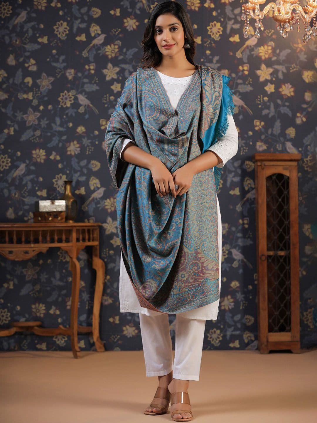 Sangria Women Kani Woven Ethnic Motifs Kalamkari Pashmina Shawl - view 1