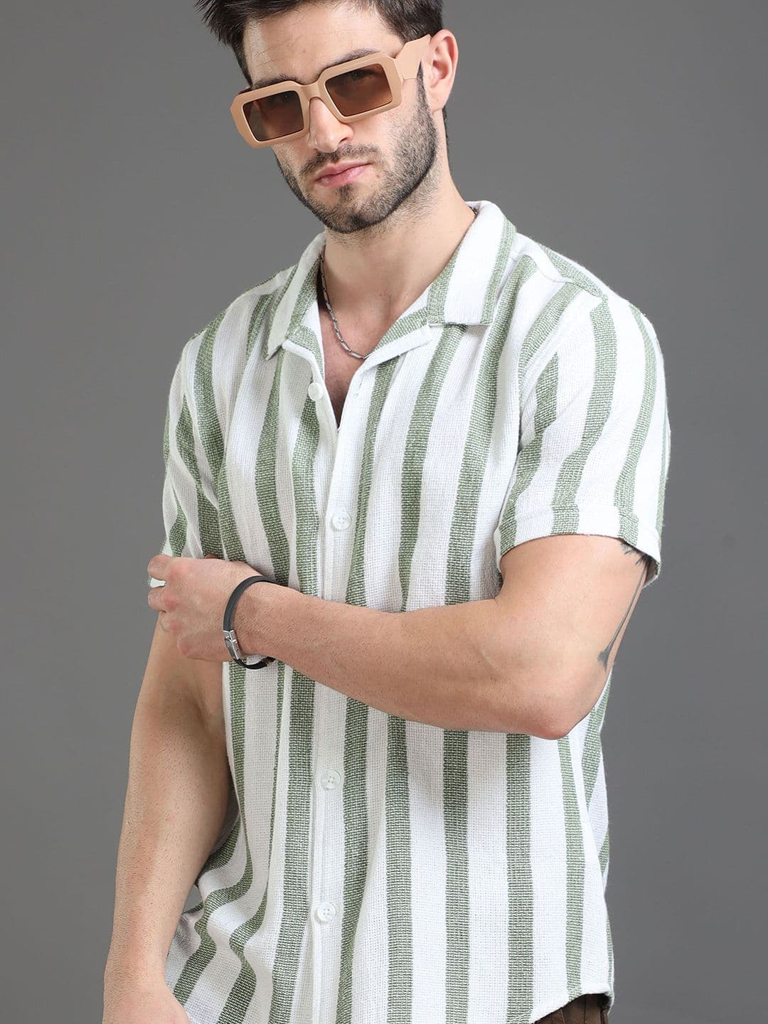 Moda Rapido White Slim Fit Striped Short Sleeves Cotton Casual Shirt - view 1