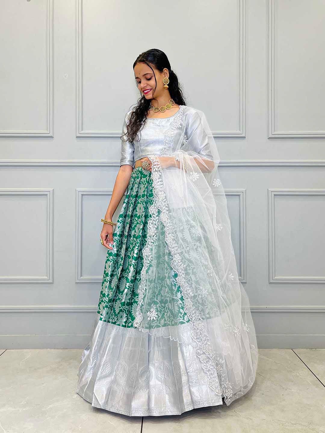 Fabcartz Ethnic Motifs Woven Design Zari Semi-Stitched Lehenga Choli - view 1