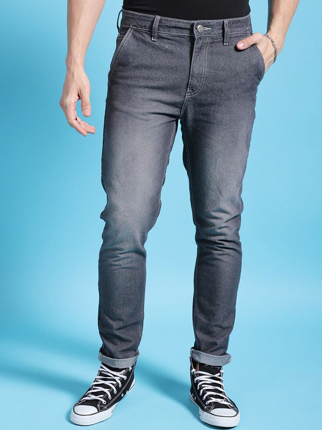 The Indian Garage Co Men Grey Slim Fit Clean Look Stretchable Jeans