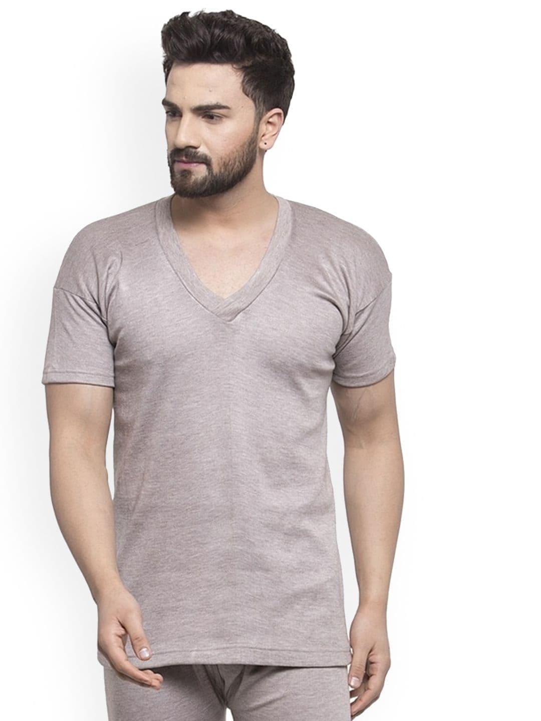 UZARUS V-Neck Short Sleeves Cotton Thermal Top - view 1