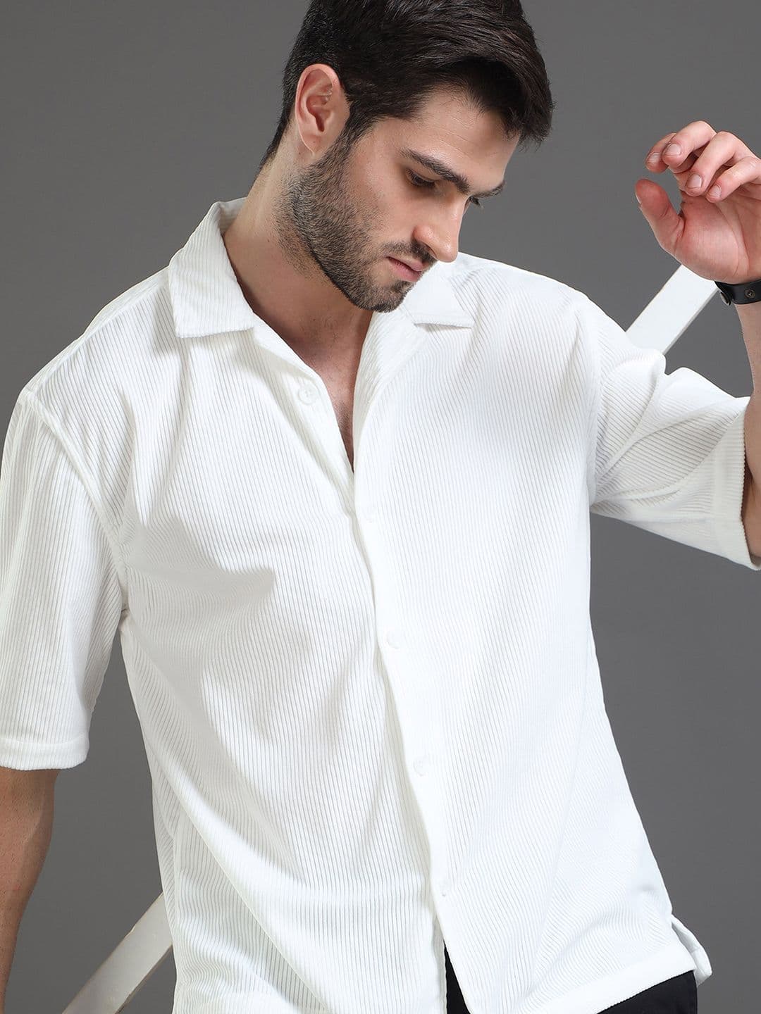 HERE&NOW Self Design Corduroy Weave Oversized Casual Shirt - view 1