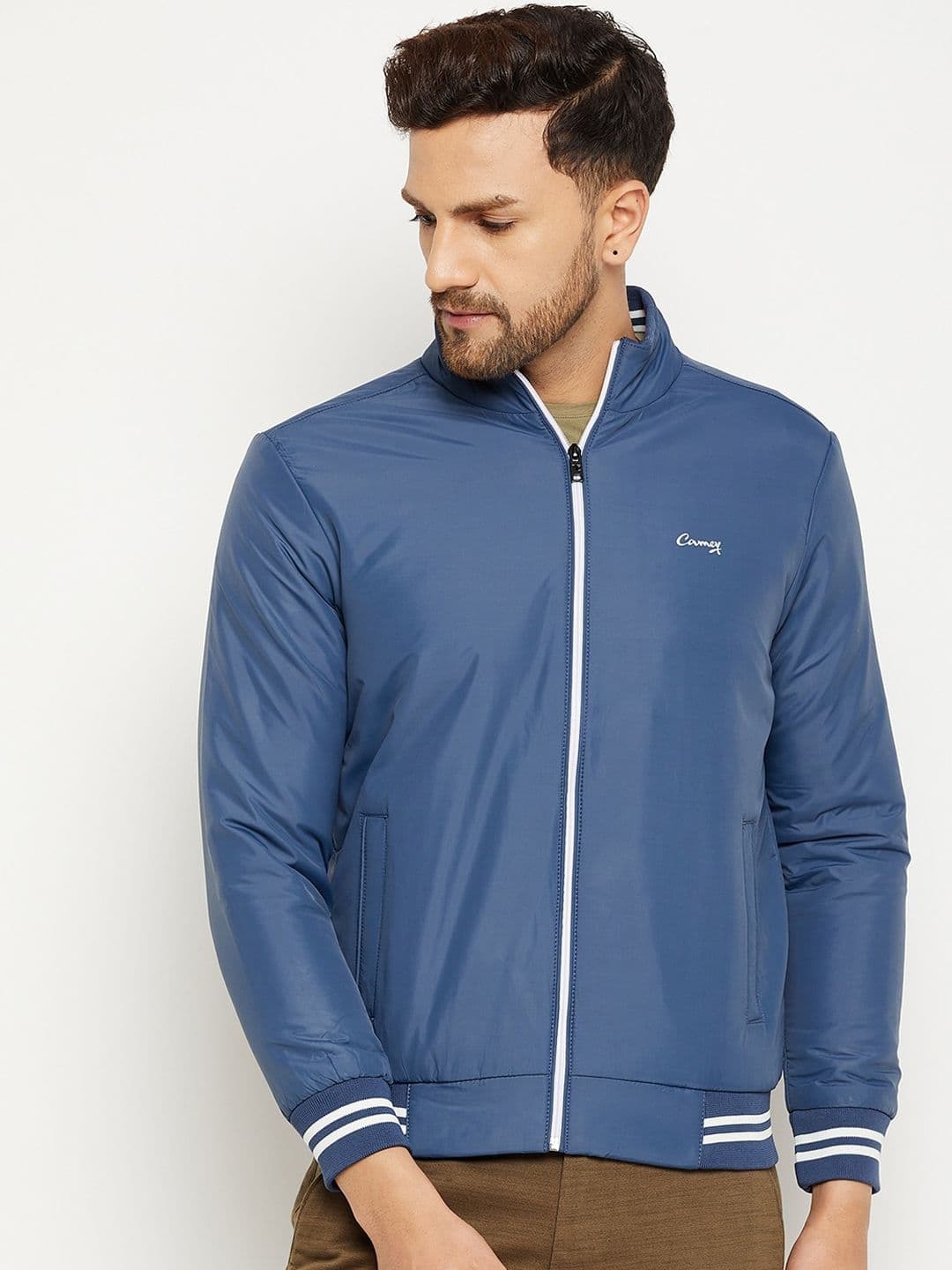 Camey Mock Collar Long Sleeves Zip Detail Lightweight Bomber Jacket - view 1
