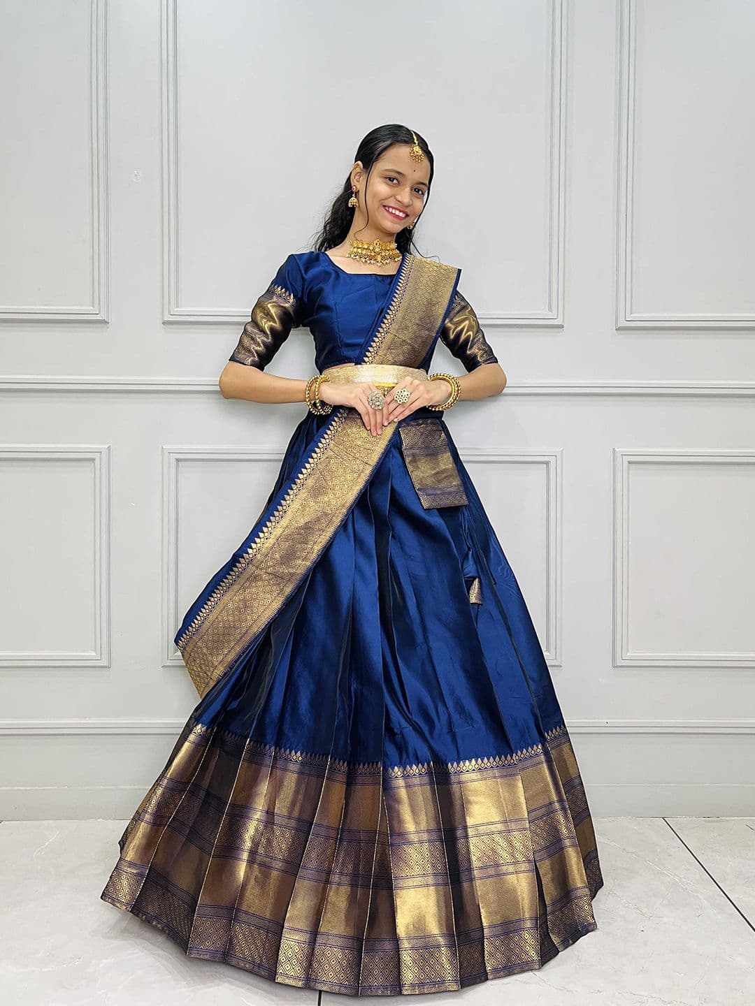 Fabcartz Woven Design Semi-Stitched Lehenga & Unstitched Blouse With Dupatta - view 1