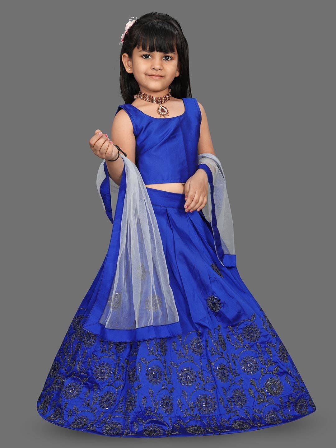 BAESD Girls Floral Embroidered Sequinned Ready to Wear Lehenga & Blouse With Dupatta - view 1