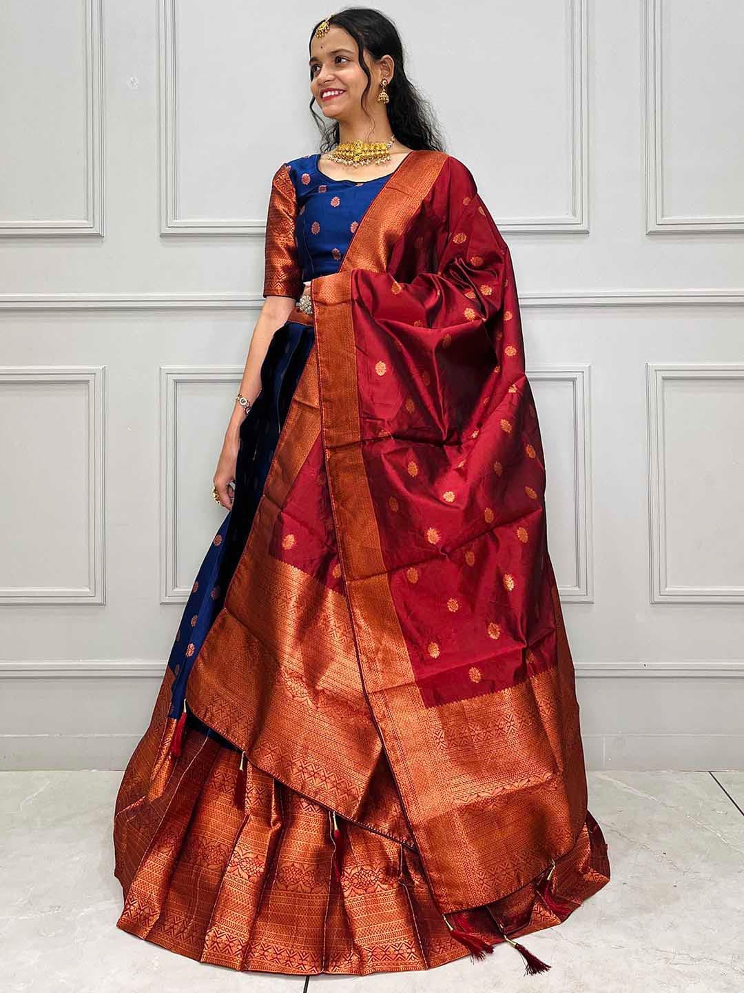 Fabcartz Woven Design Zari Art Silk Semi-Stitched Lehenga & Unstitched Blouse With Dupatta - view 1