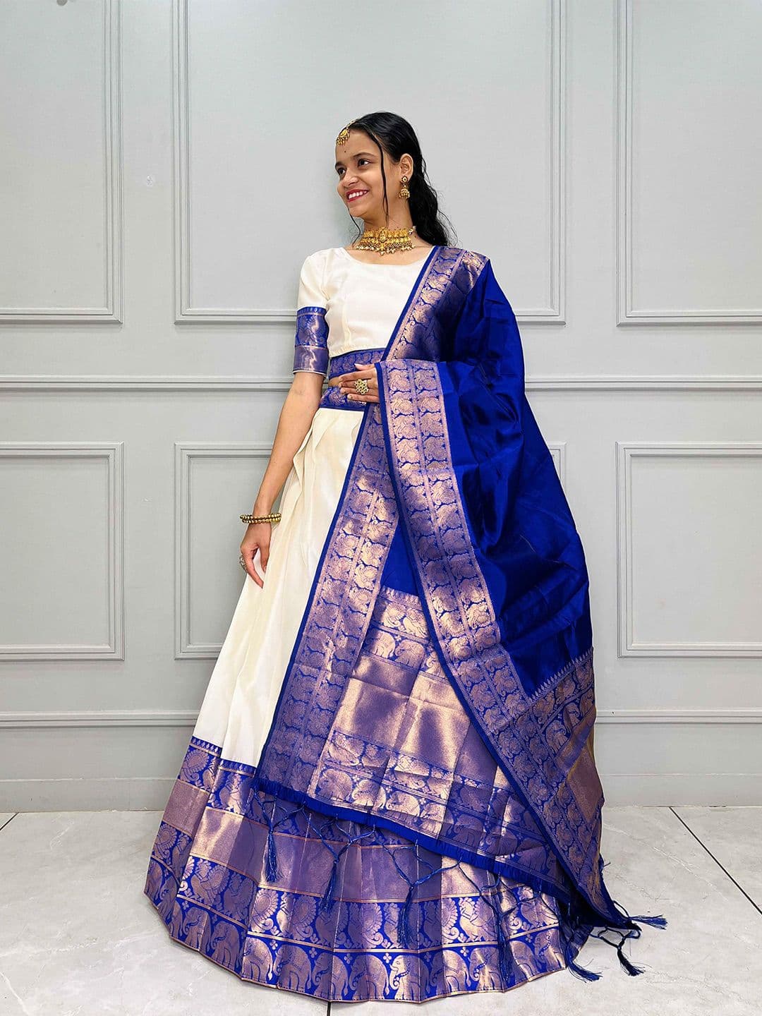 Fabcartz Woven Design Semi-Stitched Lehenga & Unstitched Blouse With Dupatta - view 1