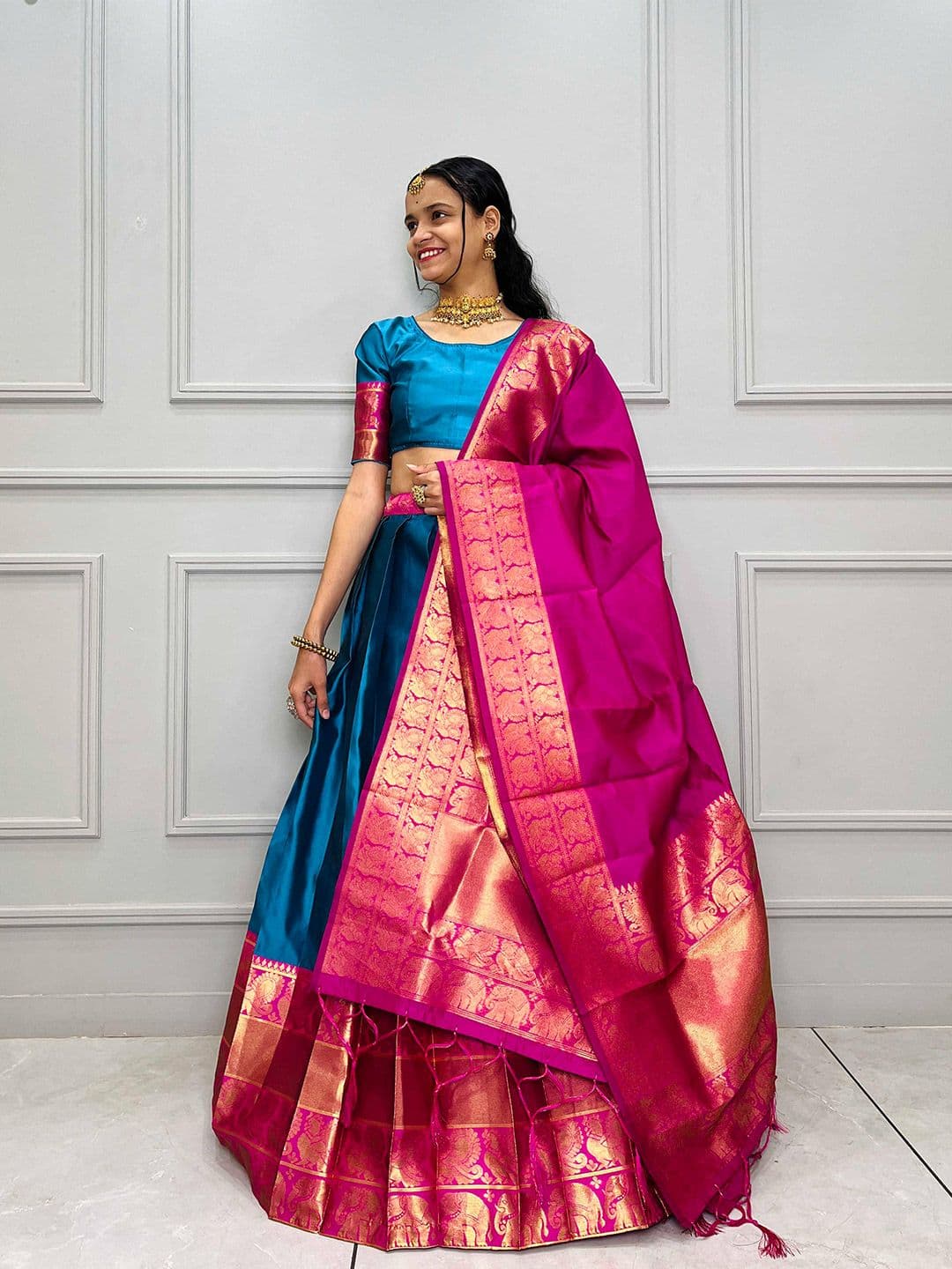 Fabcartz Woven Design Zari Art Silk Semi-Stitched Lehenga & Unstitched Blouse With Dupatta - view 1