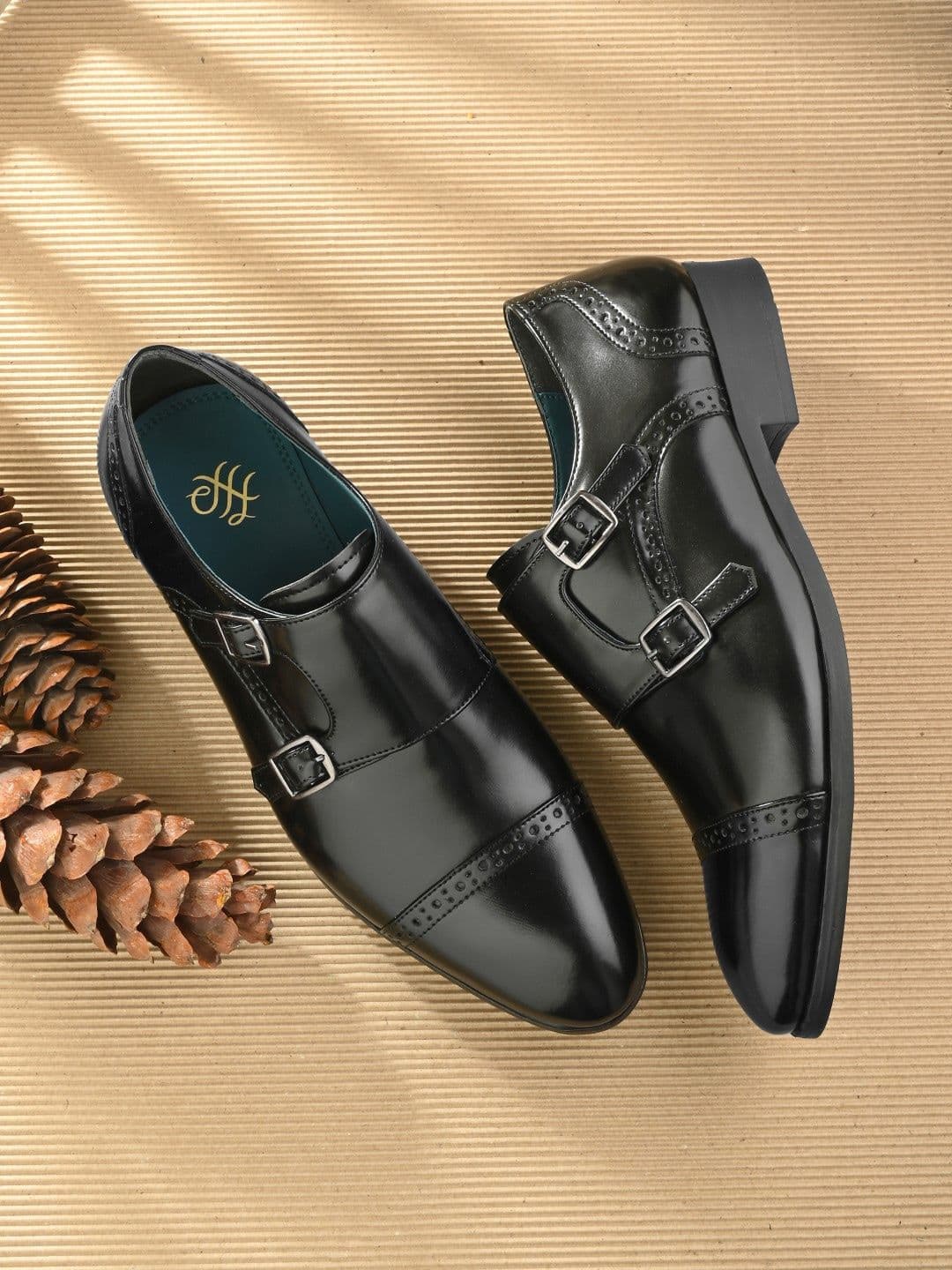House of Pataudi Men Perforated Double Strap Formal Monk Shoes - view 1