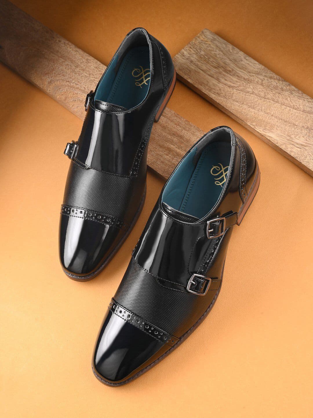 House of Pataudi Men Textured Double Strap Formal Monk Shoes - view 1