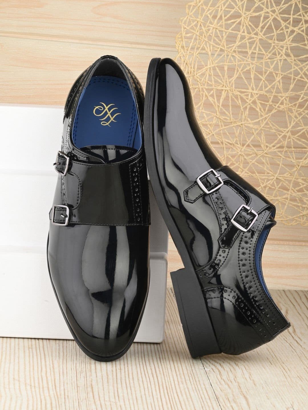 House of Pataudi Men Perforated Double Strap Formal Monk Shoes - view 1
