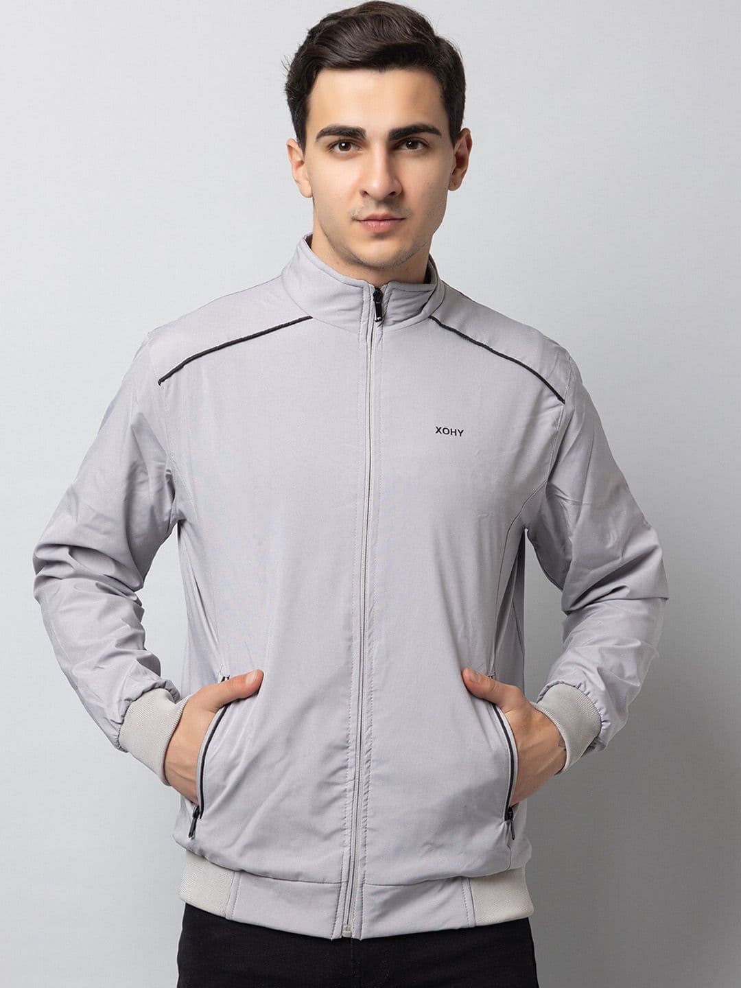 Xohy Long Sleeves Mock Collar Lightweight Bomber Jacket - view 1