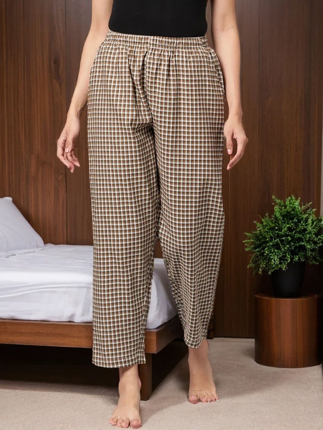 Kryptic Women Checked Pure Cotton Lounge Pants - view 1