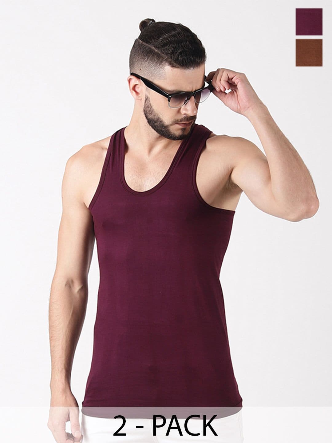 Dollar Lehar Men Combed Cotton Round Neck Vest -Pack of 2- Assorted - view 1