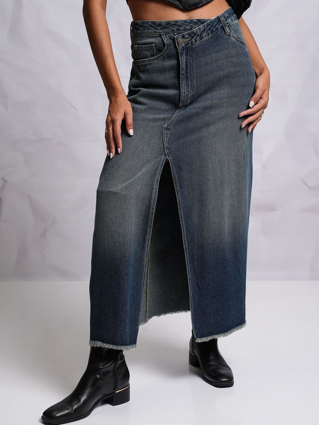 Tokyo Talkies A-Line Pure Cotton Denim Maxi Skirt - view 1