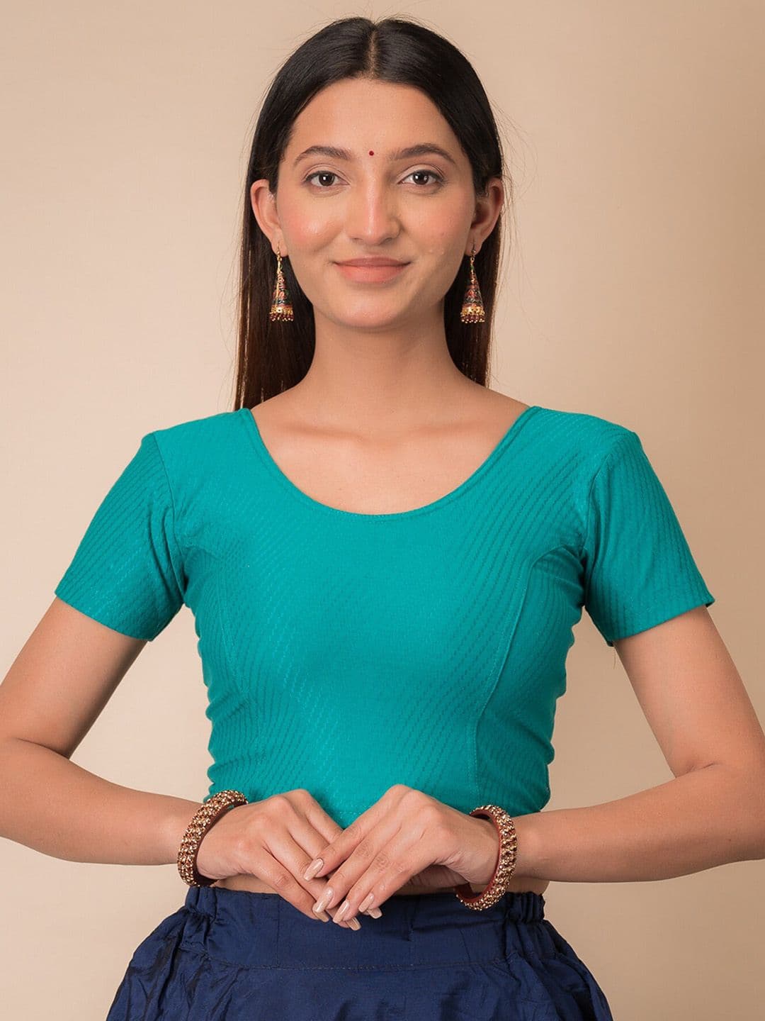 Bindigasm's Advi Self Design Cotton Stretchable Saree Blouse - view 1