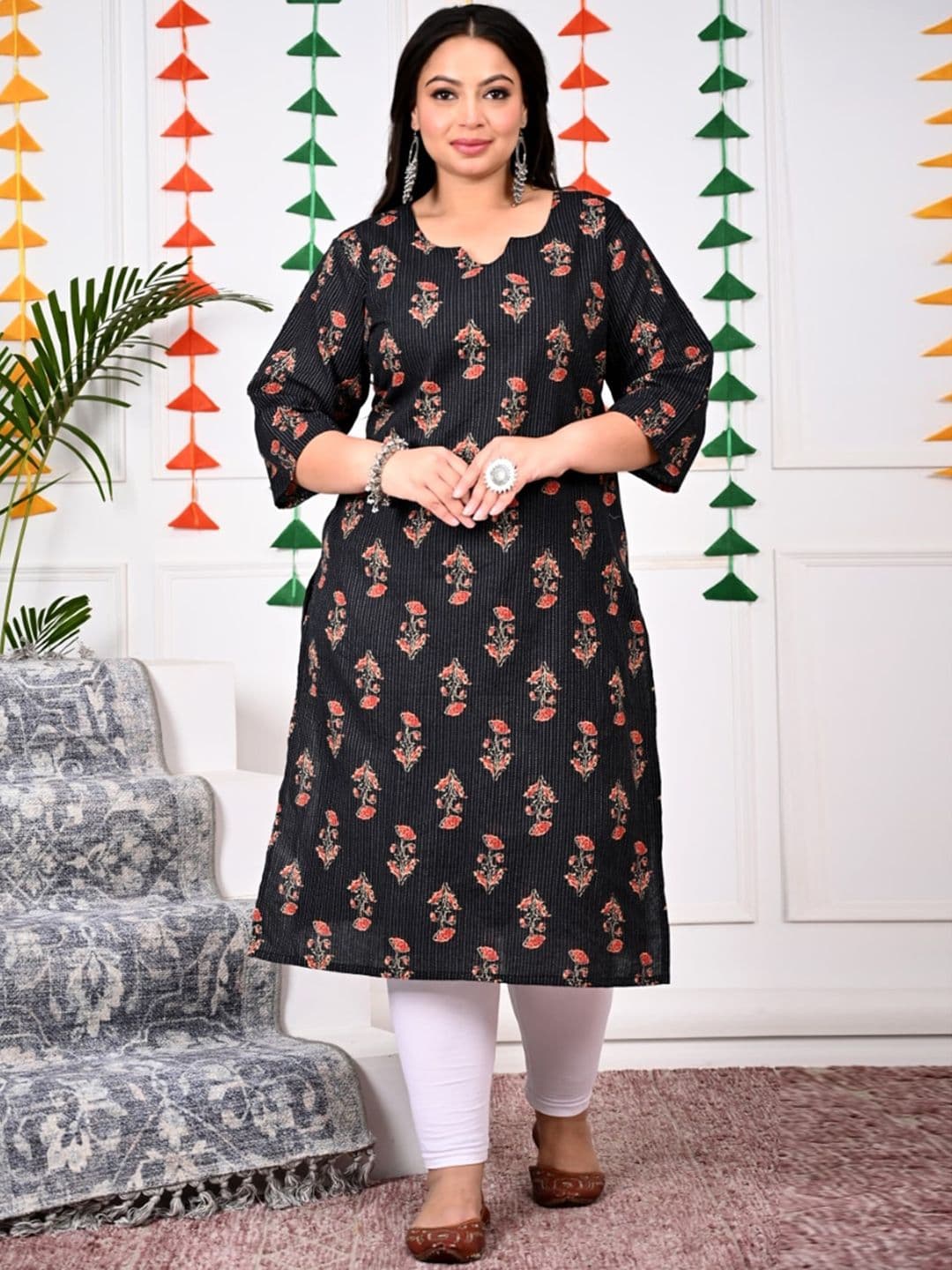 Swasti Plus Size Floral Printed Round Neck Straight Kurta - view 1