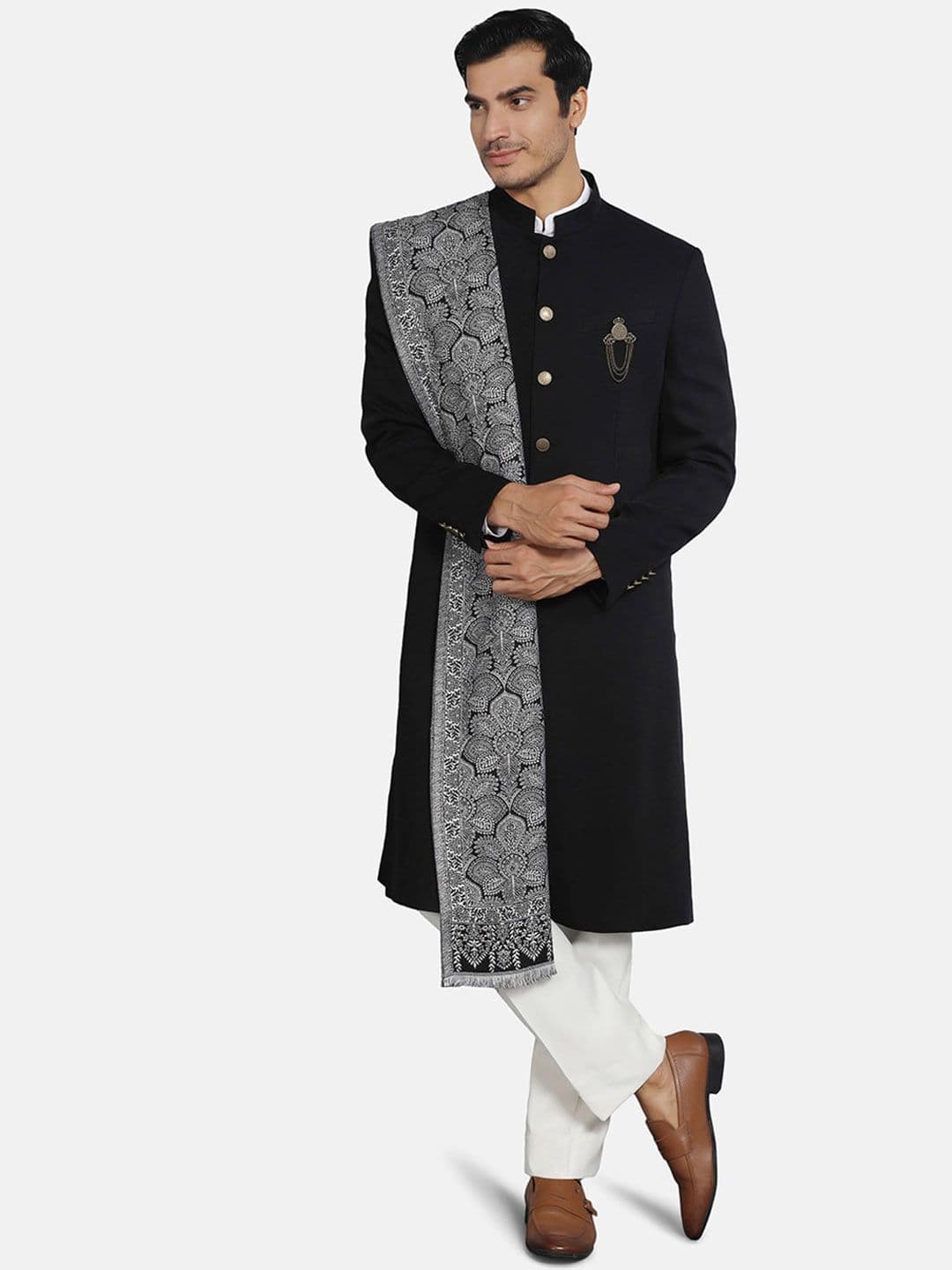 Blackberrys Mandarin Collar Three Piece Sherwani Set