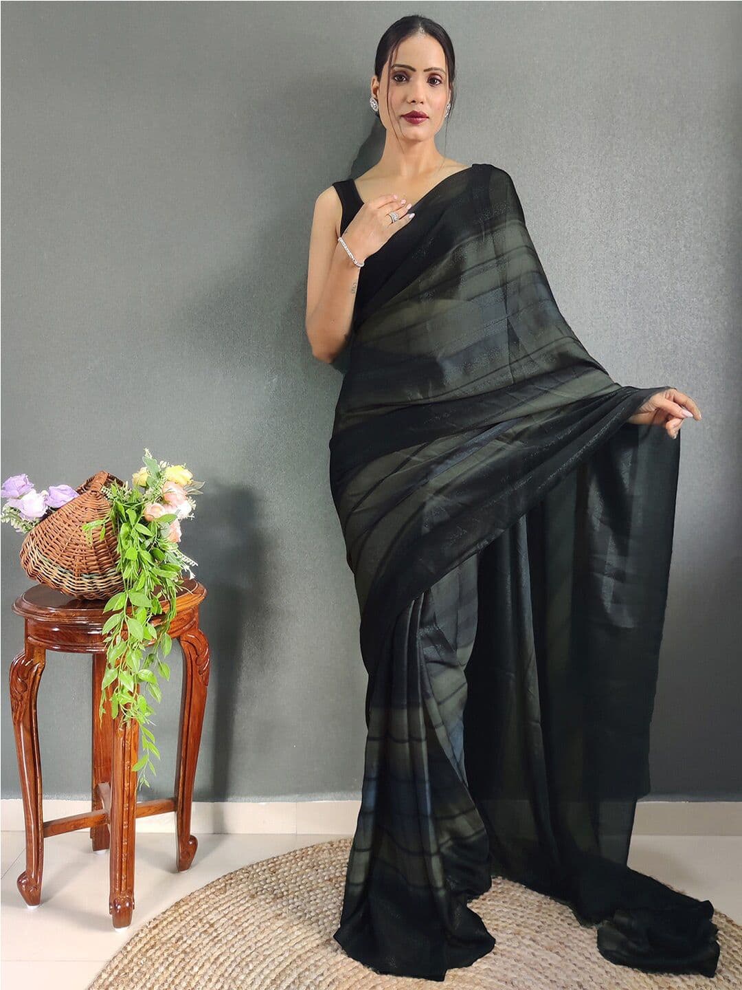 Mitera Striped Zari Georgette Ready to Wear Saree - view 1