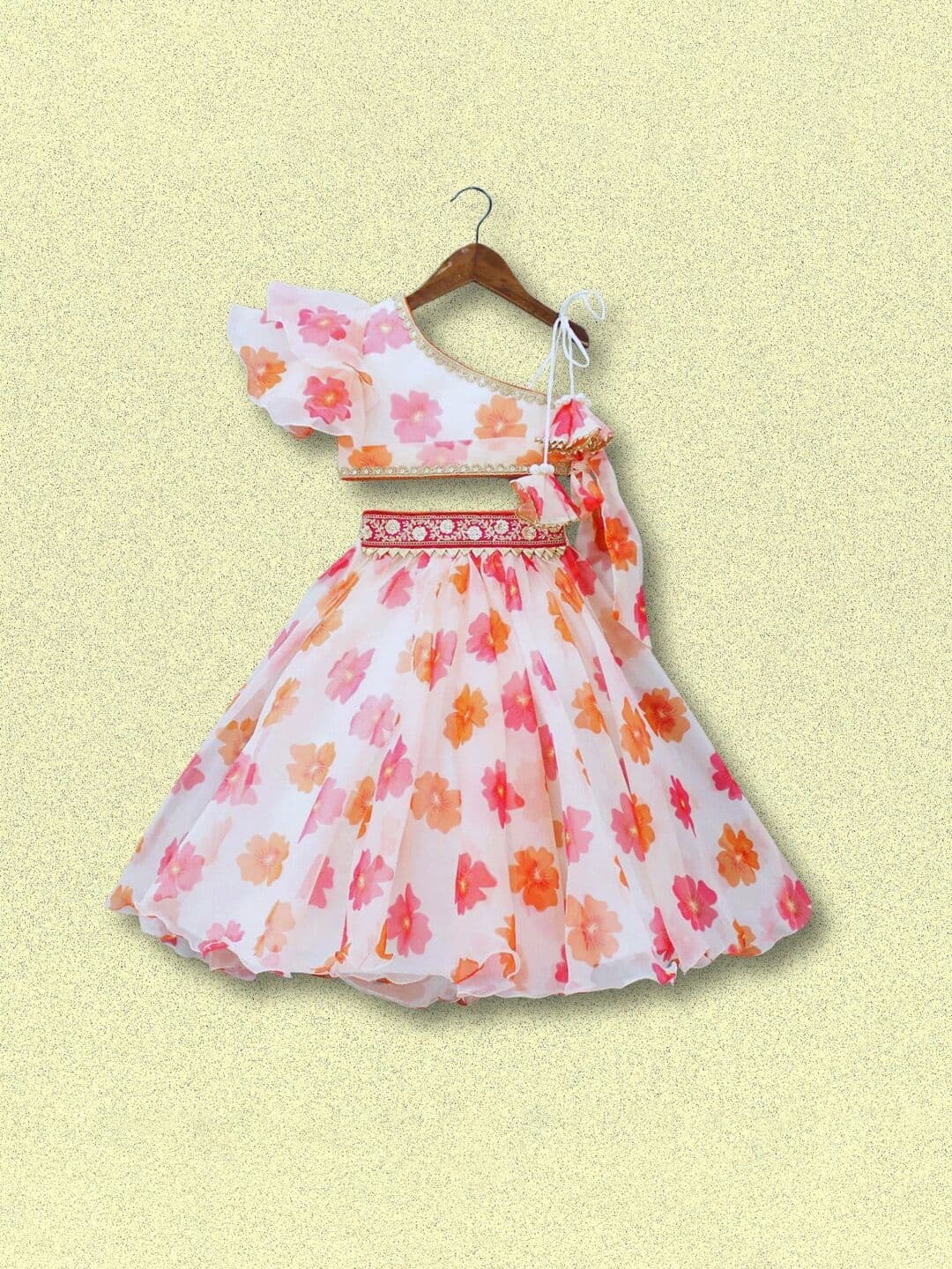 BAESD Girls Floral Printed One Shoulder Ready to Wear Lehenga & Top - view 1