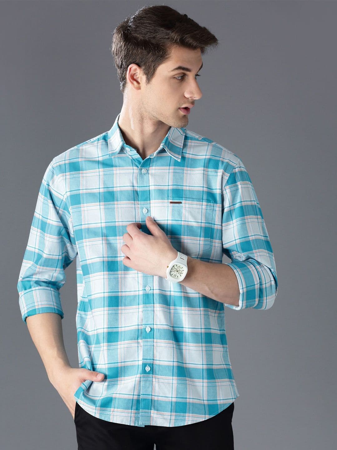 British Club Standard Slim Fit Oxford Checked Casual Shirt - view 1