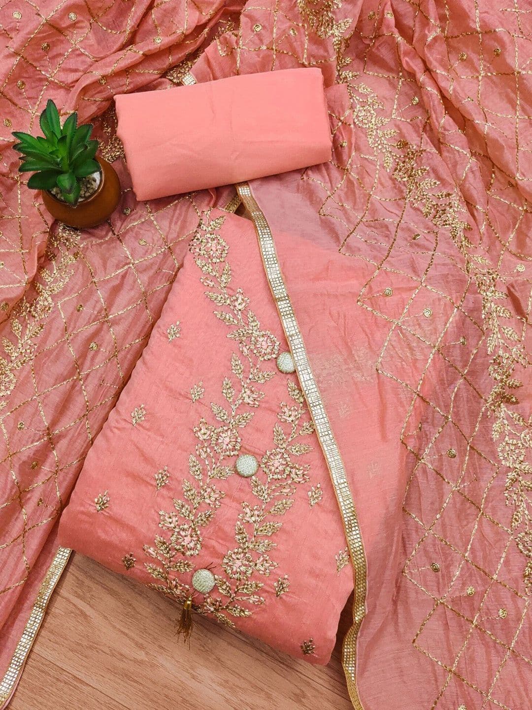 Panzora Floral Embroidered Unstitched Dress Material - view 1
