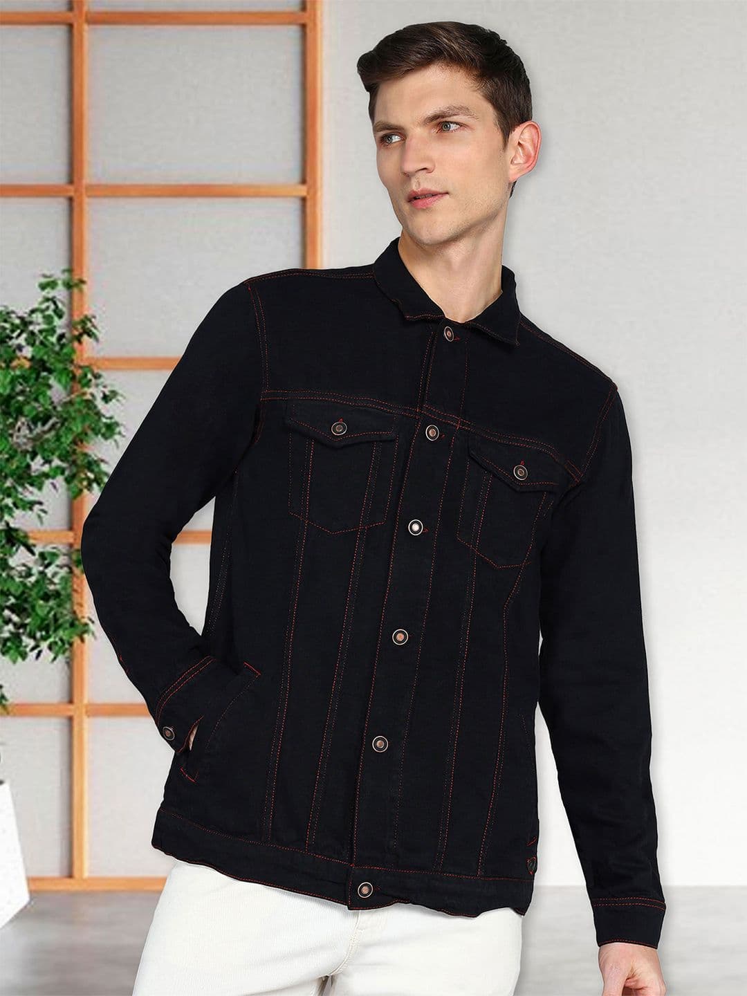 Kuons Avenue Washed Spread Collar Long Sleeves Denim Jacket - view 1