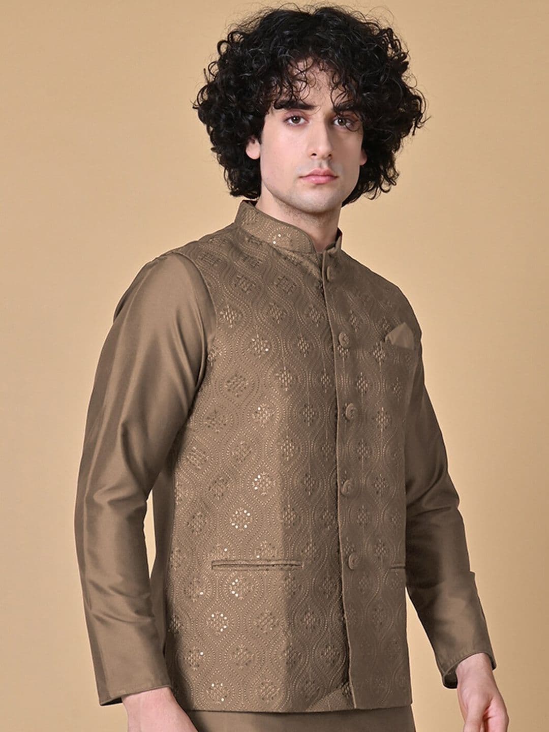 MAAHI FABS Embellished Mandarin Collar Sequined Nehru Jacket - view 1