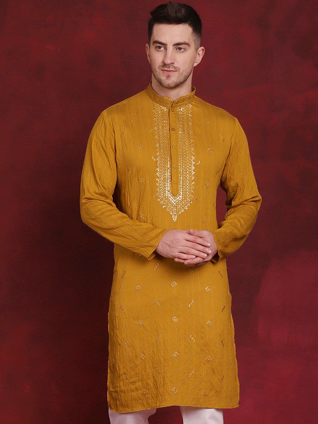 Jompers Geometric Embroidered Sequinned Straight Kurta - view 1