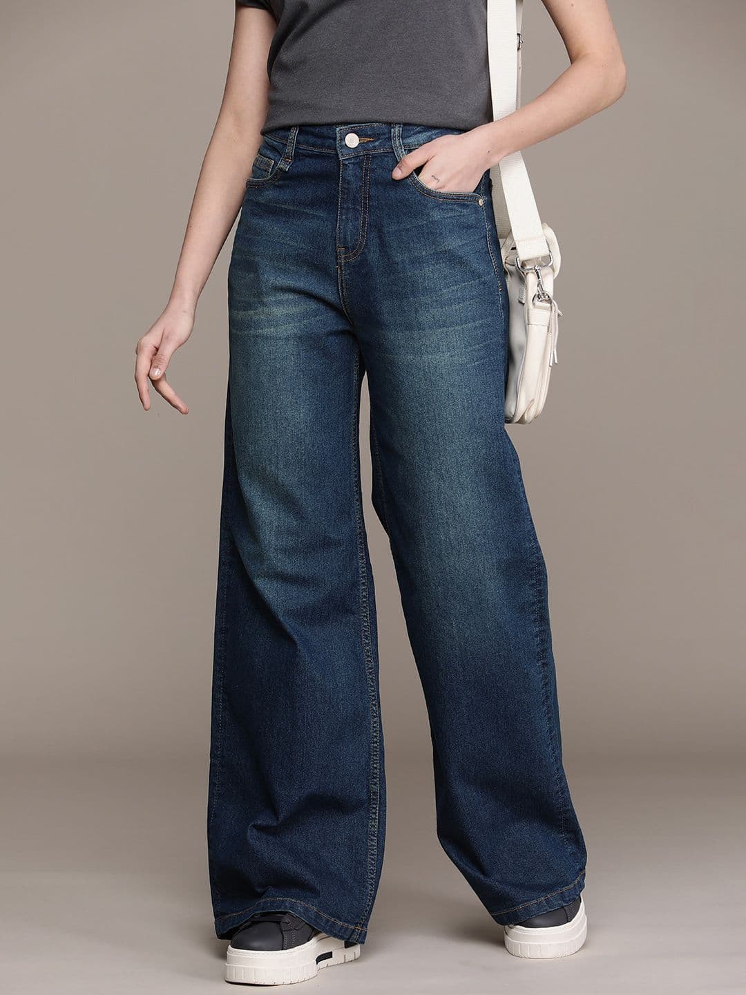 The Roadster Life Co. Women Wide Leg Light Fade Stretchable Jeans - view 1