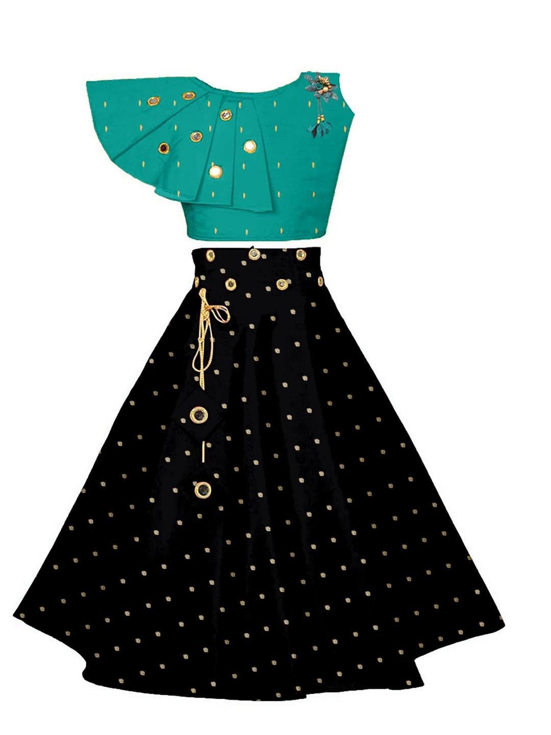 BAESD Girls Embellished Mirror Work Ready to Wear Lehenga - view 1