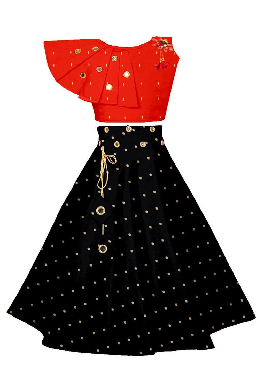 BAESD Girls Embellished Mirror Work Ready to Wear Lehenga & Blouse - view 1