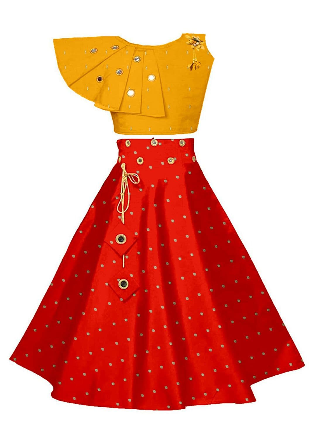 BAESD Girls Embellished Mirror Work Ready to Wear Lehenga & Blouse - view 1