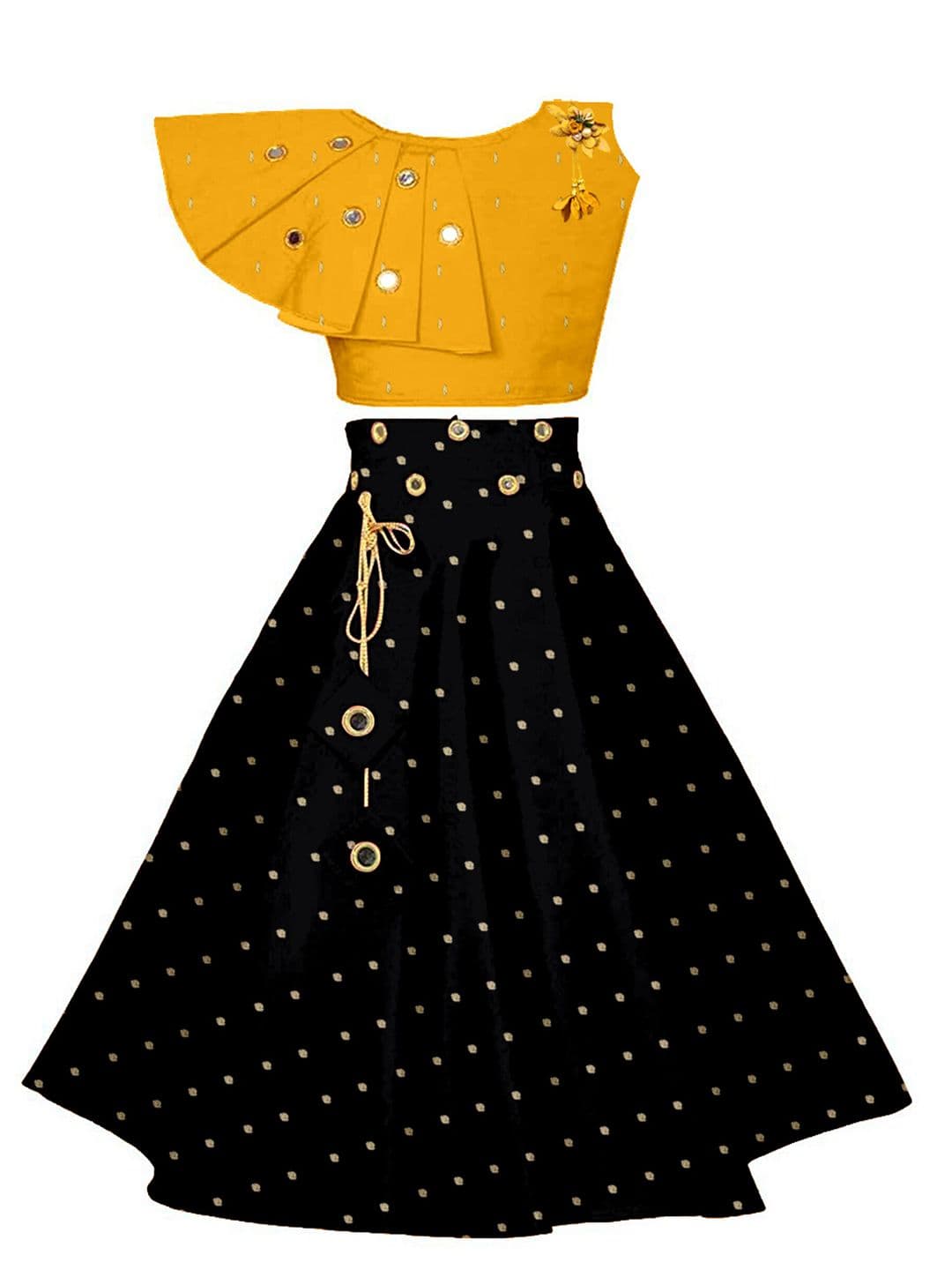 BAESD Girls Embellished Mirror Work Ready to Wear Lehenga & Blouse - view 1