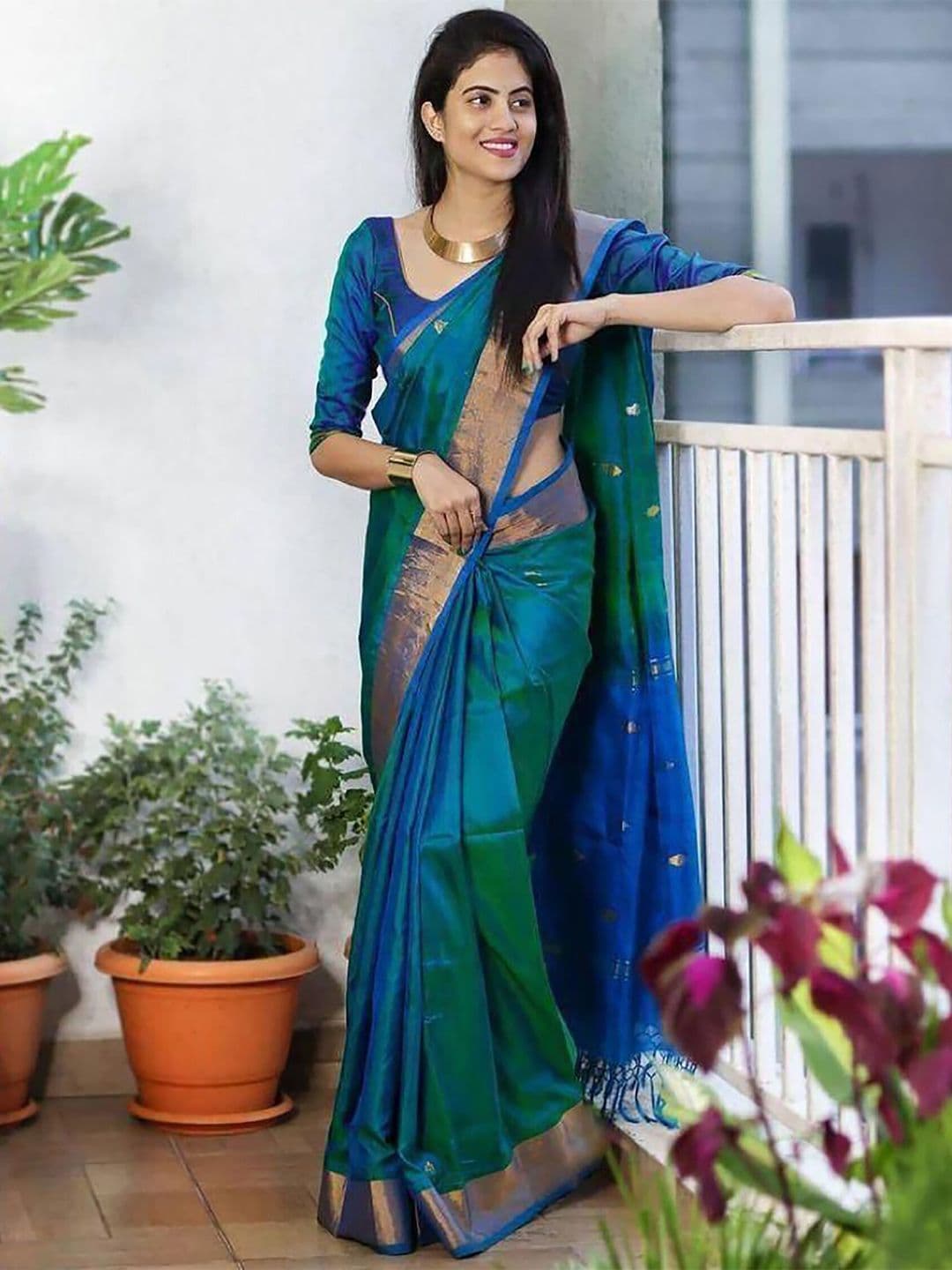 KALINI Woven Design Zari Silk Cotton Banarasi Saree - view 1