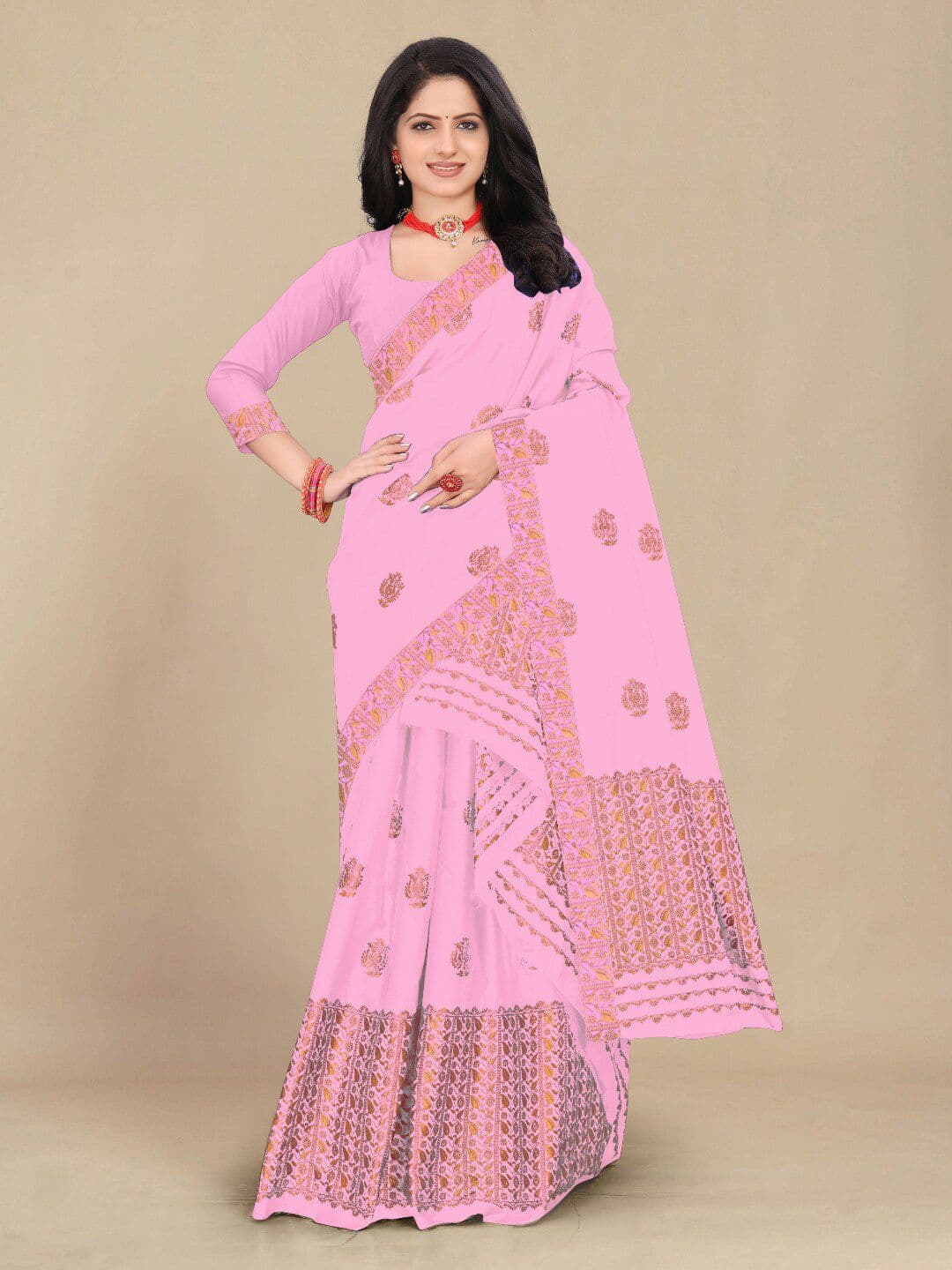 KAMDAR Women Traditional Assamese Poly Pat Silk Sador Mekhela - view 1