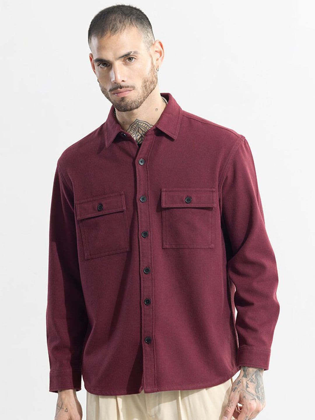 Snitch Maroon Classic Relaxed Fit Pure Cotton Casual Overshirt - view 1
