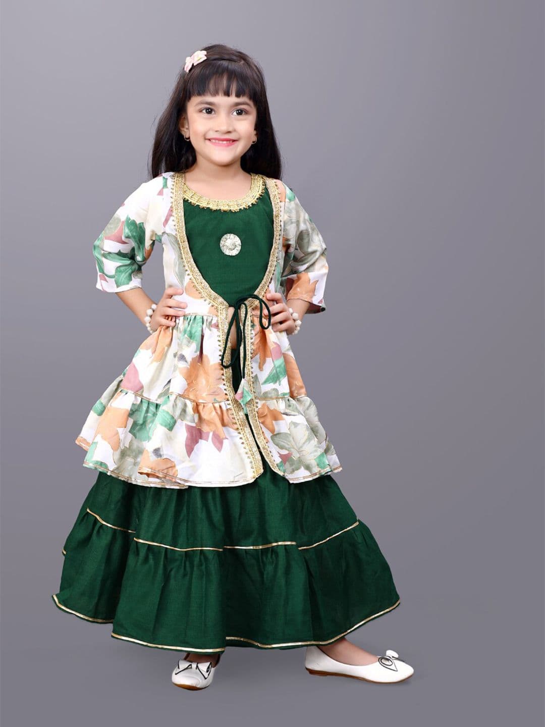 BAESD Girls Solid Ready to Wear Cotton Lehenga Choli & Printed Shrug - view 1