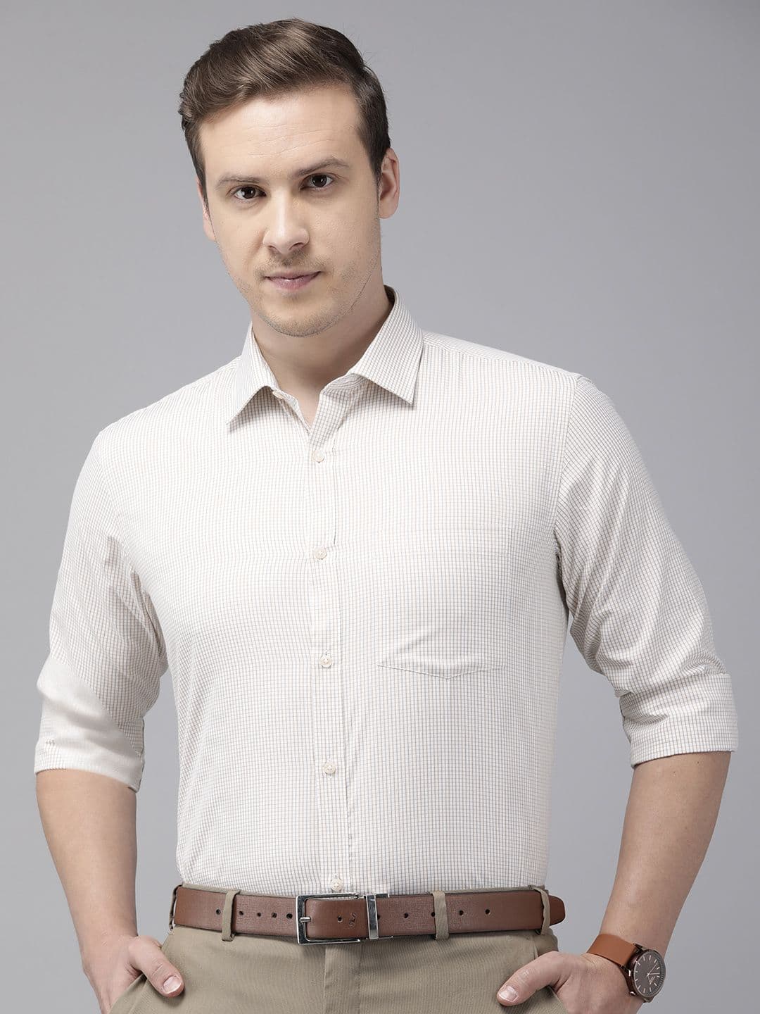 Park Avenue Slim Fit Grid Tattersall Checked Formal Shirt