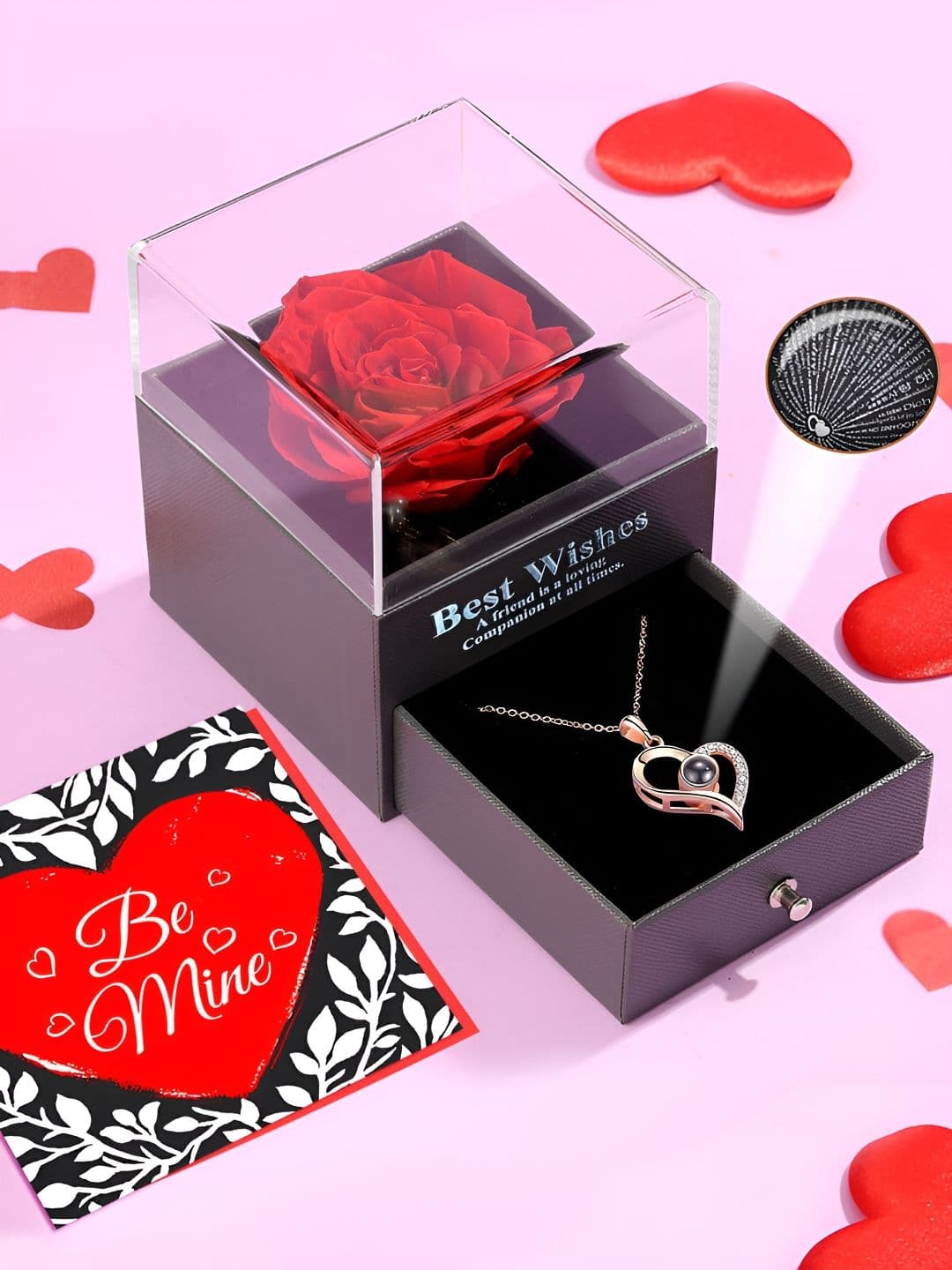 TIED RIBBONS Red & Grey 3 Pcs Valentine Theme Pendant & Card Home Gift Set - view 1