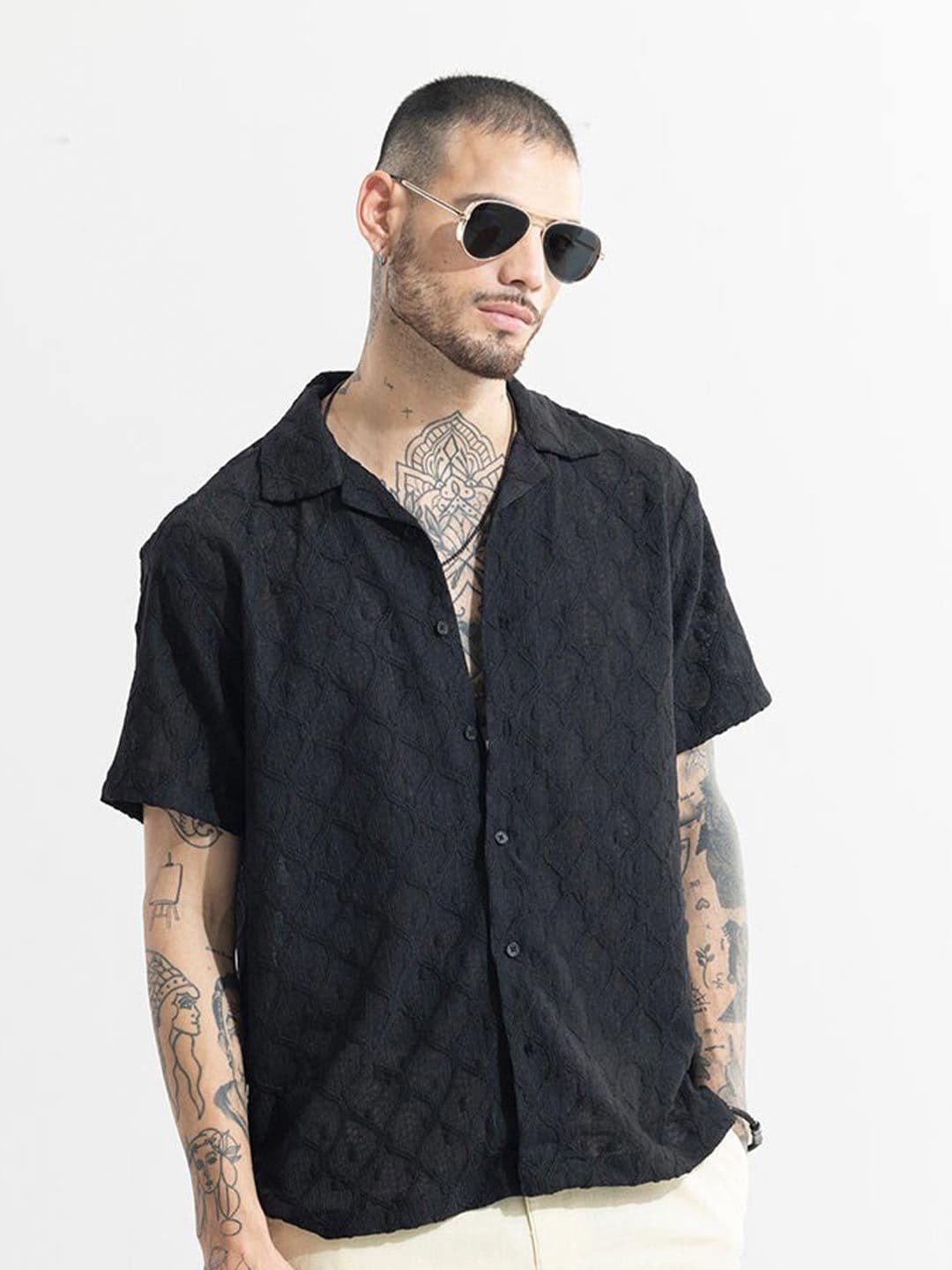 Snitch Textured Cuban Collar Boxy Casual Shirt - view 1