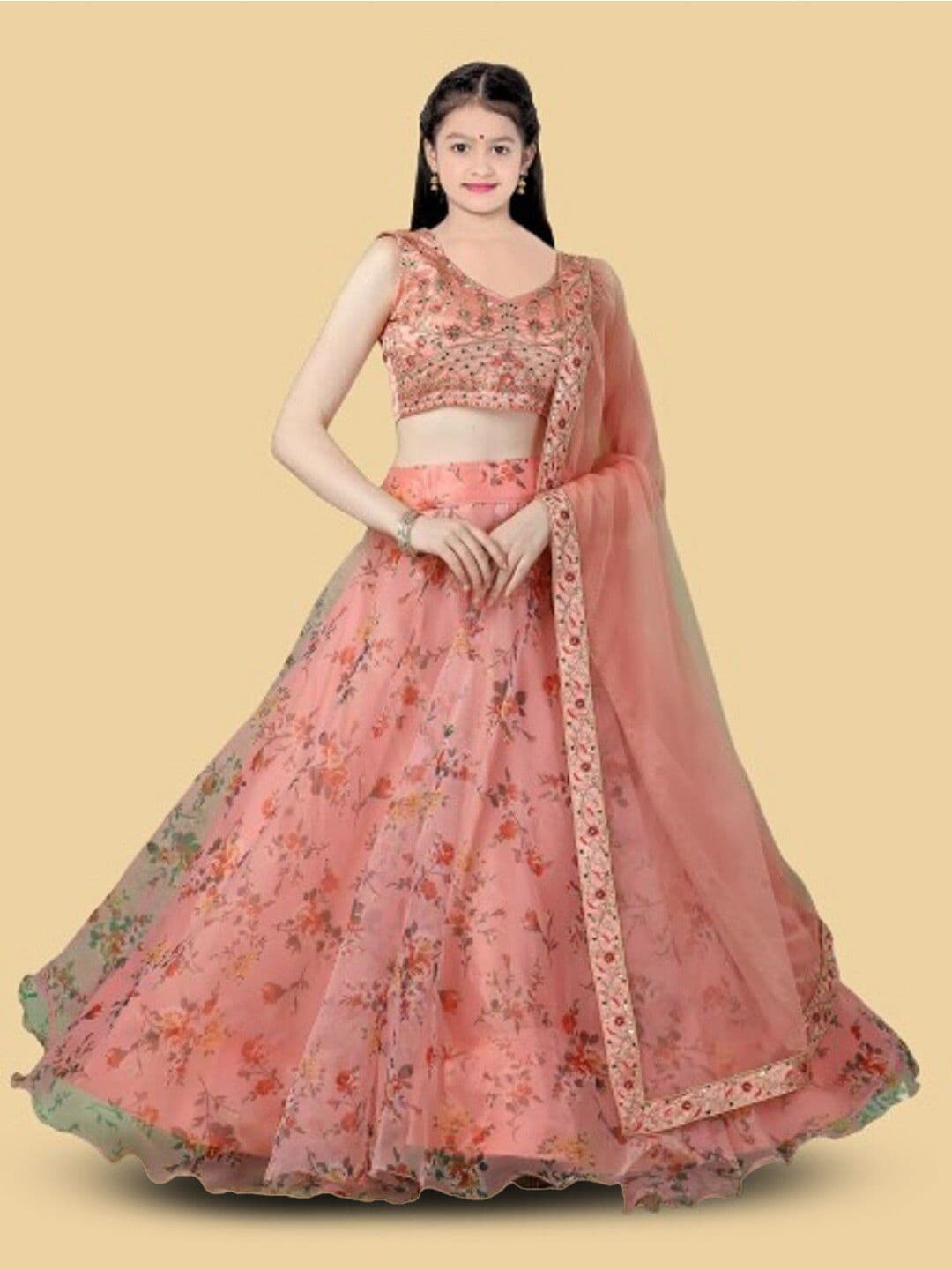 BAESD Girls Printed Semi-Stitched Lehenga & Unstitched Blouse With Dupatta - view 1