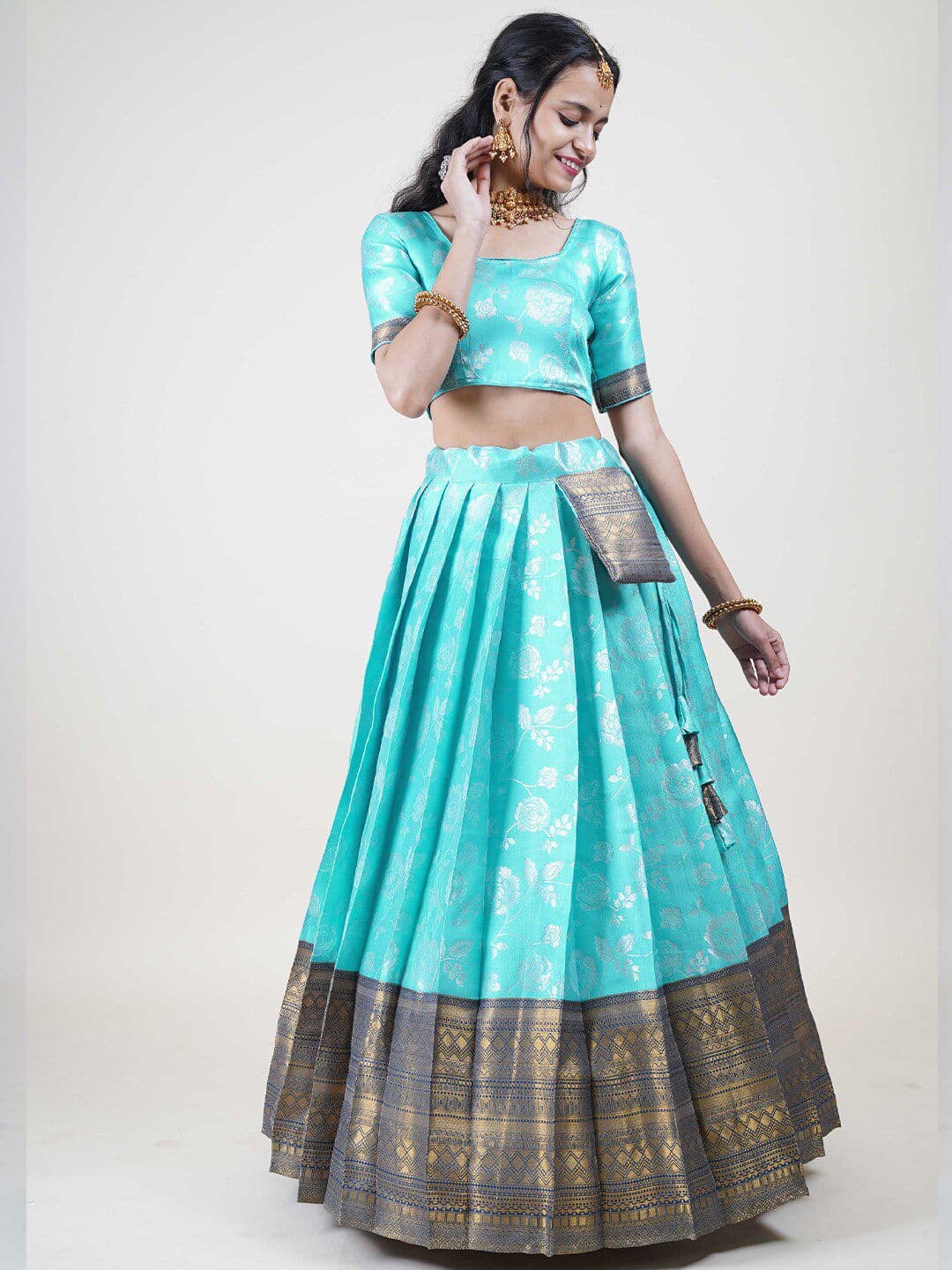 Fabcartz Woven Design Semi Stitched Lehenga & Unstitched Blouse With Dupatta - view 1