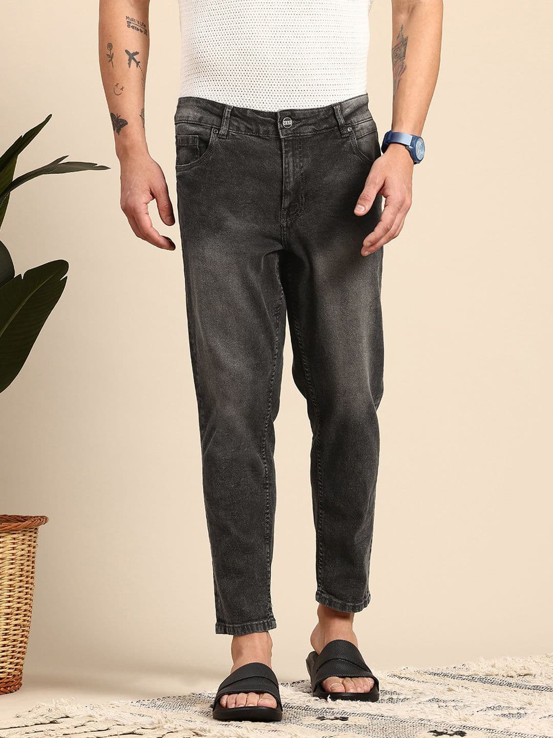 Mast & Harbour Men Carrot Fit Light Fade Stretchable Jeans