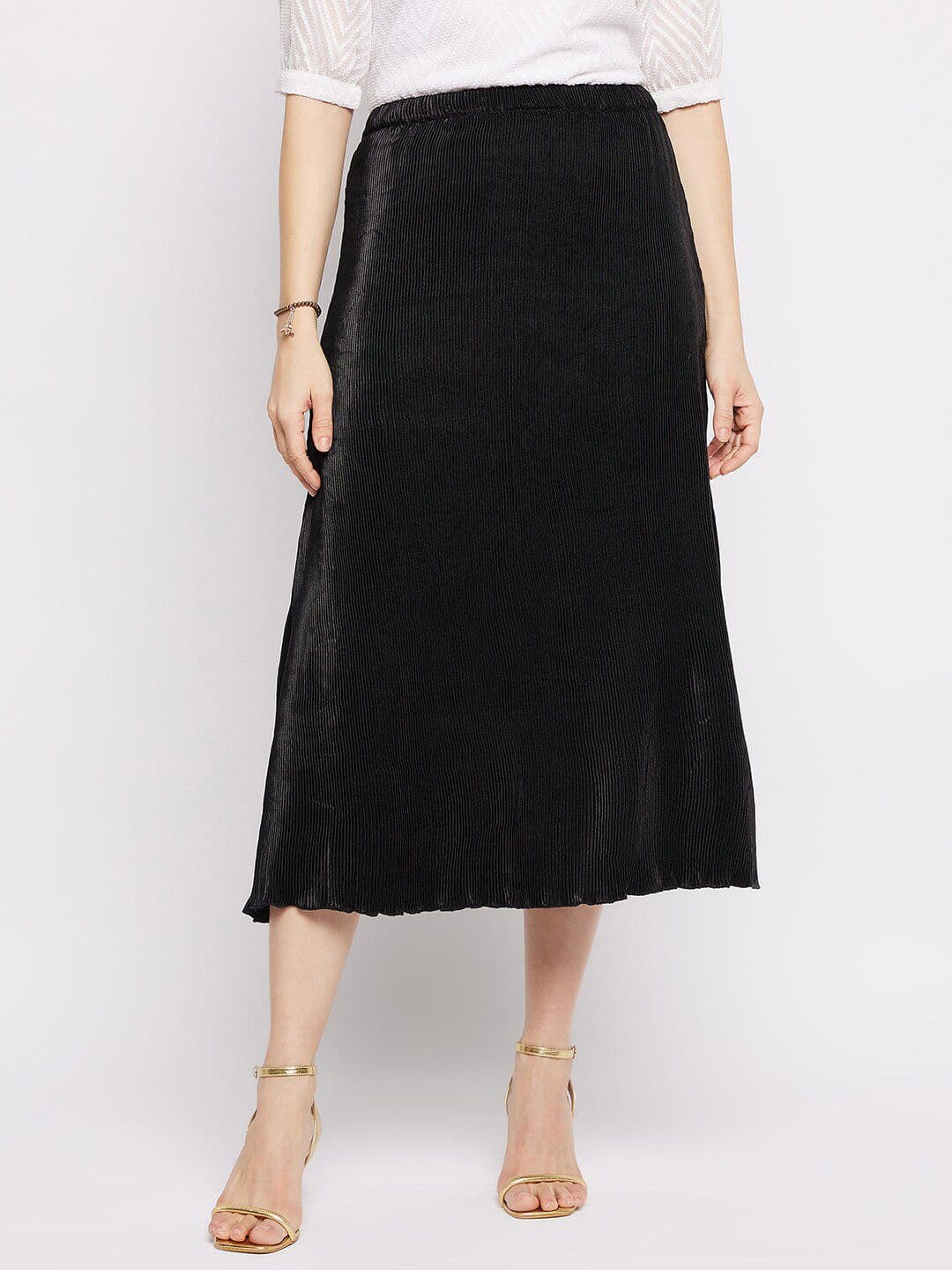 Mayra Striped Satin A-Line Midi Skirt - view 1