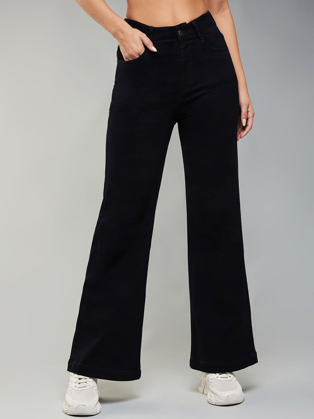 Dolce Crudo Women Black Wide Leg High-Rise Stretchable Jeans - view 1